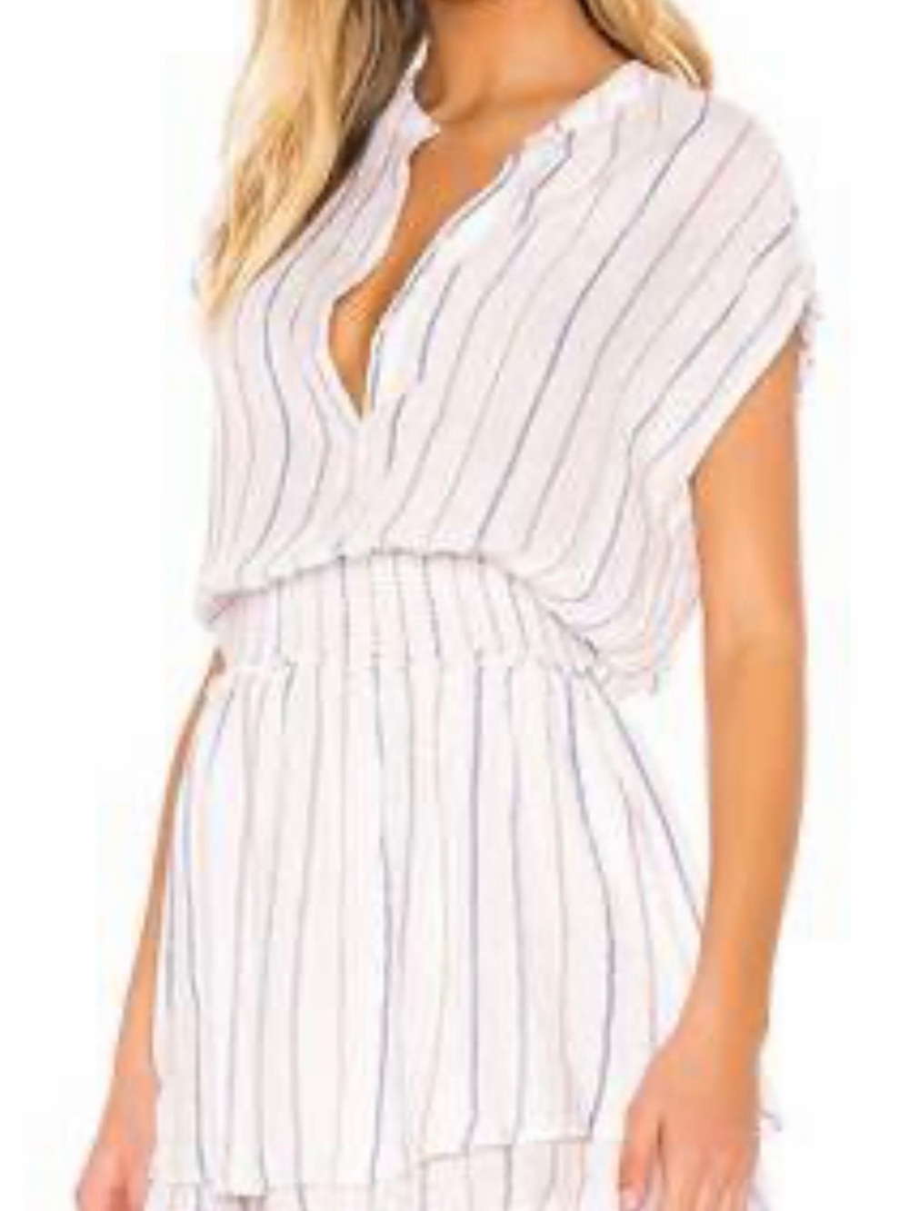 Rails Angelina Belle Stripe Smocked Mini Dress Rayon Linen Blend S Coastal Chic
